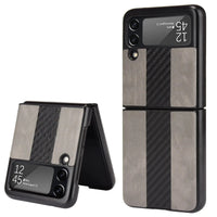 Samsung Z Flip 3 5G leather folding case by MANDOTOS INTERNATIONAL, shown open with textured leather exterior and inner phone holder