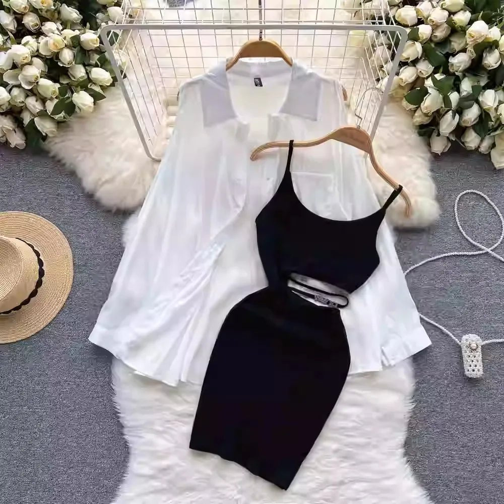 Mandotos International sexy split design sunscreen dress set for women, featuring a stylish, lightweight summer outfit.