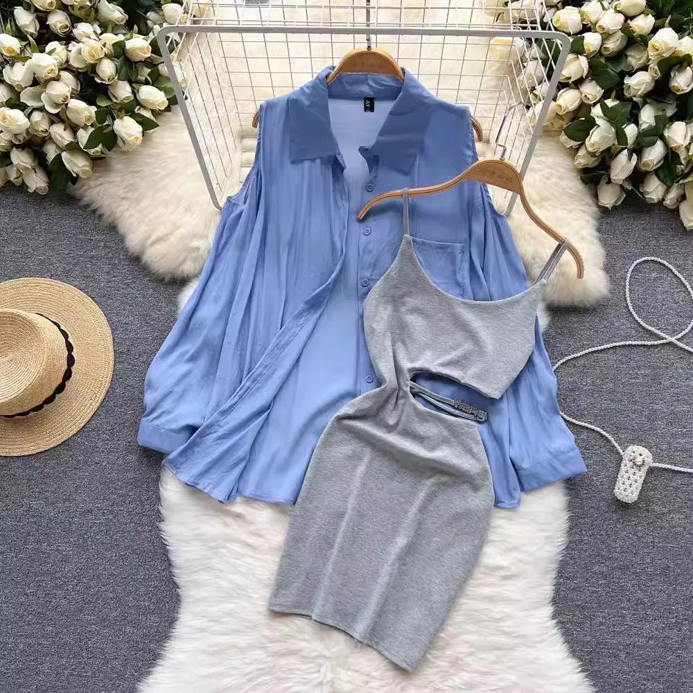 Mandotos International sexy split design sunscreen dress set for women, featuring a breezy, stylish summer outfit with a high slit.