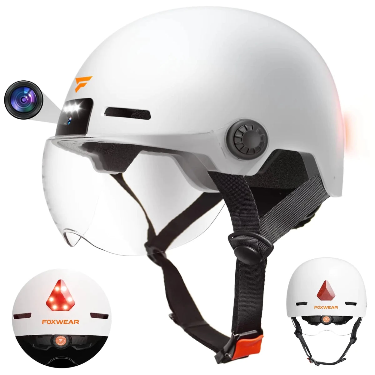 Mandotos International Sherryfish SmartCycle helmet with HD camera, safety lights, and adjustable fit for cyclists.
