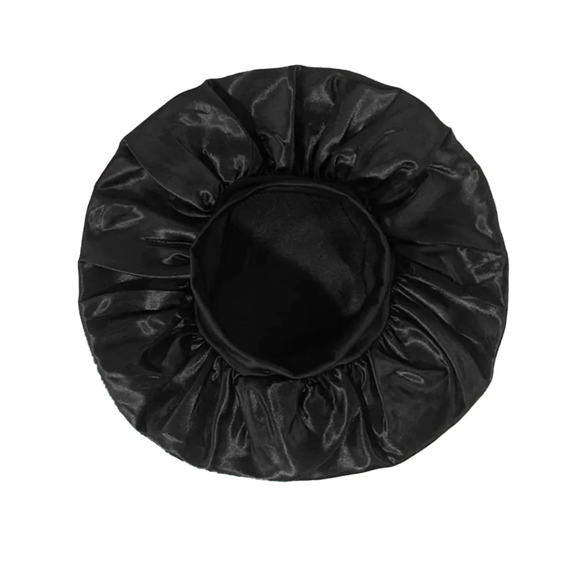 Silk wide-brimmed satin sleeping bonnet for women, designed to protect hair during sleep, from MANDOTOS INTERNATIONAL.