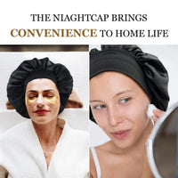 Silk wide-brimmed satin sleeping bonnet for women, designed to protect hair and reduce breakage during sleep.