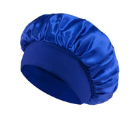 Silk wide-brimmed satin sleeping bonnet for women, designed to protect hair and reduce breakage during sleep.