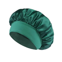 Silk wide-brimmed satin sleeping bonnet for women, designed for hair care and protection during sleep, by Mandotos International.
