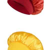 Silk wide-brimmed satin sleep bonnet for women, designed to protect hair and reduce frizz during sleep, by MANDOTOS INTERNATIONAL.