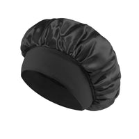 Silk wide-brimmed satin sleeping bonnet for women, designed for hair care and protection during sleep, by MANDOTOS INTERNATIONAL.