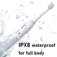 Mandotos International Smart Sonic Toothbrush with white soft bristles and fast Type-C charging in close-up view.