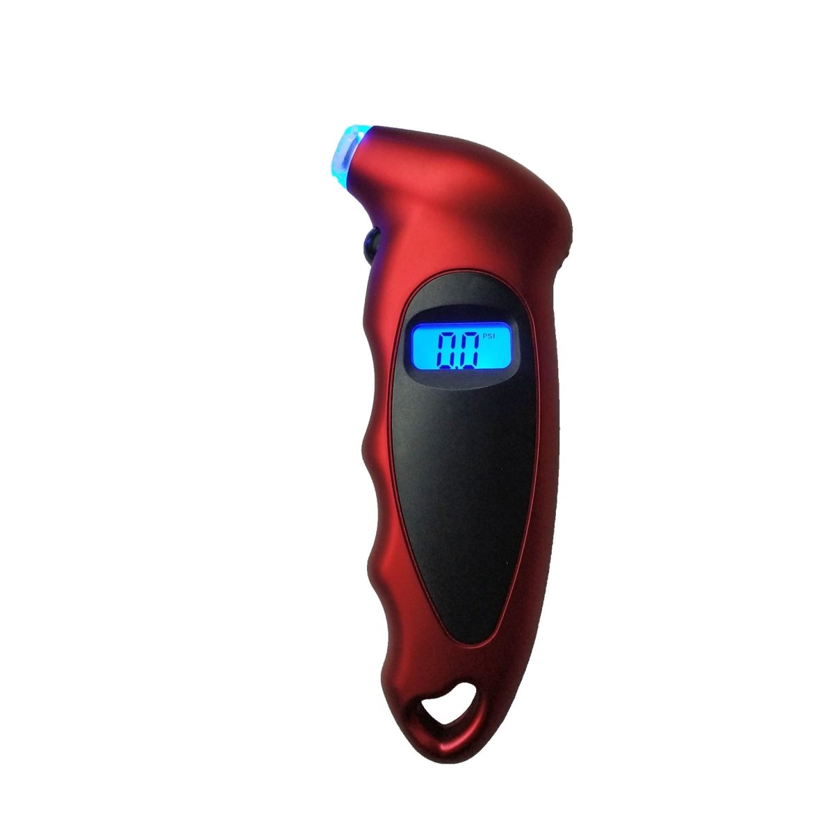 Mandotos International smart tire pressure monitor displaying digital pressure readings on a car tire.