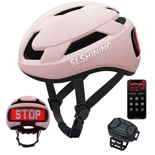 Mandotos International SmartRide helmet with LED turn signals and USB light for safe cycling.
