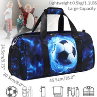 Mandotos International sports duffle bag for boys with wet pocket, shoe compartment, lightweight design, ideal for football and gym activities.