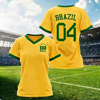 Women's Brazil National Team sports jersey T-shirt by Mandotos International with sporty graphic print, casual and athletic style.