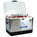 Stainless steel cooler box by Mandotos International for travel, camping, and parties, featuring an ice bucket for cold drinks.