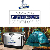 Stainless steel cooler box by MANDOTOS INTERNATIONAL, portable travel and camping ice bucket for outdoor parties and gatherings.