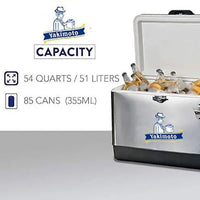 Mandotos International stainless steel cooler box for travel, camping, and parties, featuring a portable design and built-in ice bucket.