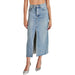 Light blue denim skirt for women by Steve Madden, styled with a fitted waist and casual design, perfect for everyday wear.