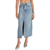 Light blue denim skirt for women from Steve Madden Avani collection, shown with a casual fit and classic denim texture.