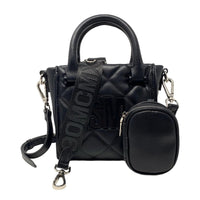 Steve Madden BBABI mini quilted crossbody bag with adjustable strap and gold-tone hardware, black faux leather finish.