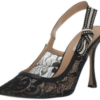 Steve Madden BRI black lace stiletto shoe, size 6.5, featuring elegant lace details and a sleek high heel.