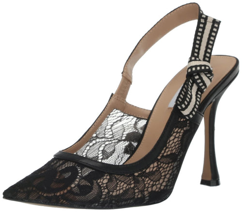 Steve Madden BRI black lace stiletto shoe, size 6.5, with elegant lace detailing and high heel design.