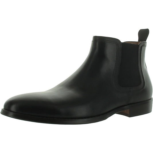 Steve Madden Duke leather Chelsea boots in size 9.5, black with elastic side panels and sleek design.