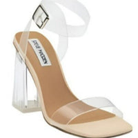Steve Madden Lucid Dream heel sandal with clear strap and stiletto heel, stylish footwear by MANDOTOS INTERNATIONAL.