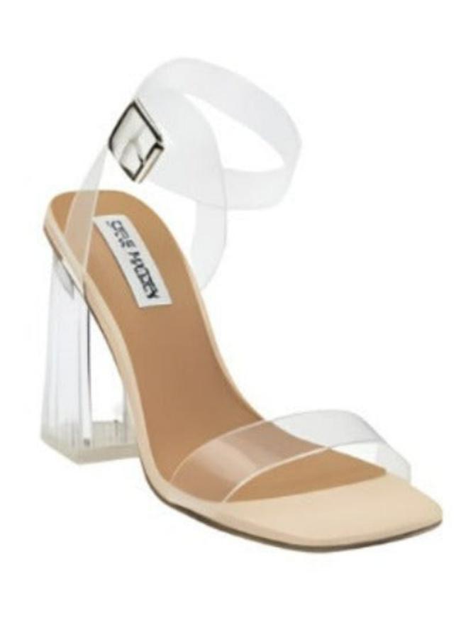 Steve Madden Lucid Dream heel sandal with clear strap and stiletto heel, stylish footwear by MANDOTOS INTERNATIONAL.