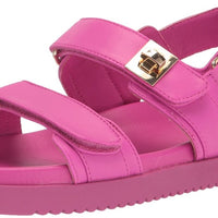 Steve Madden Mona pink leather sandal in size 6, featuring stylish straps and a comfortable heel.