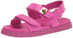 Steve Madden Mona pink leather sandal in size 6, featuring stylish straps and a comfortable heel.