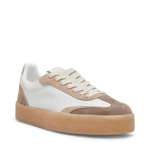 Steve Madden TUX women's tan and white sneaker, size 11, featuring a casual design with stylish stitching and comfortable sole.