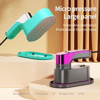 Mandotos International handheld travel clothing iron with pressurized steam and folding design for fast, efficient ironing at home or on the go.