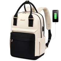 Stylish girls' nylon bookbag with USB port, waterproof laptop backpack by MANDOTOS INTERNATIONAL, featuring multiple compartments and sleek design.