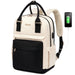 Stylish girls' nylon bookbag with USB port, waterproof laptop backpack by MANDOTOS INTERNATIONAL, featuring multiple compartments and sleek design.
