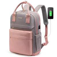 Stylish girls' nylon bookbag with USB port, waterproof laptop backpack by MANDOTOS INTERNATIONAL, featuring multiple compartments.