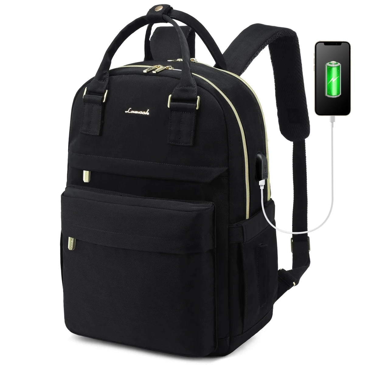 Stylish girls' nylon bookbag with USB port by MANDOTOS INTERNATIONAL, waterproof laptop backpack with multiple compartments.