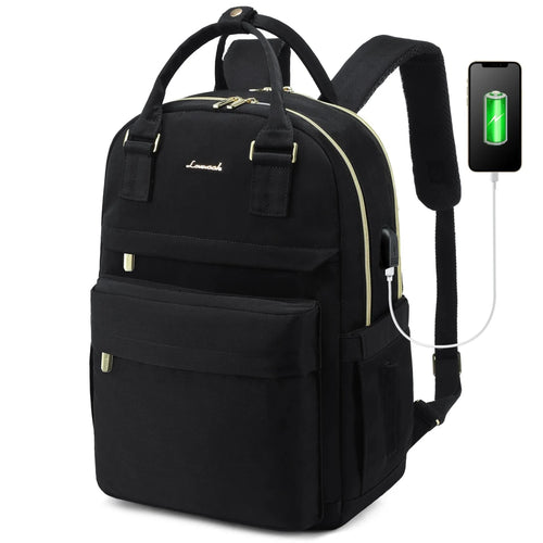 Stylish girls' nylon bookbag with USB port by MANDOTOS INTERNATIONAL, waterproof laptop backpack with multiple compartments.