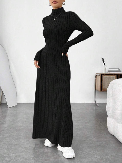 Mandotos International stylish high collar winter dress with long sleeves and fitted silhouette, perfect for cold weather fashion.