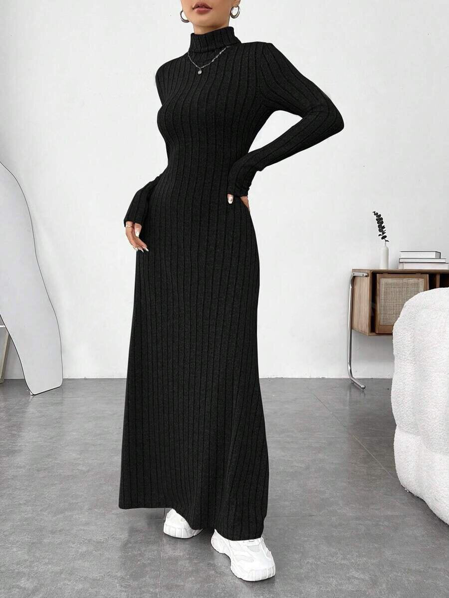 Mandotos International stylish high collar winter dress with a fitted silhouette and cozy fabric, perfect for cold weather fashion.