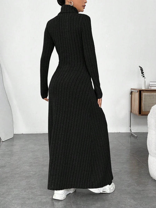 Mandotos International stylish high collar winter dress with a fitted silhouette and elegant design.