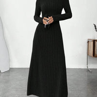 Mandotos International stylish high collar dress from the winter fashion collection, featuring a sleek design and cozy fabric.