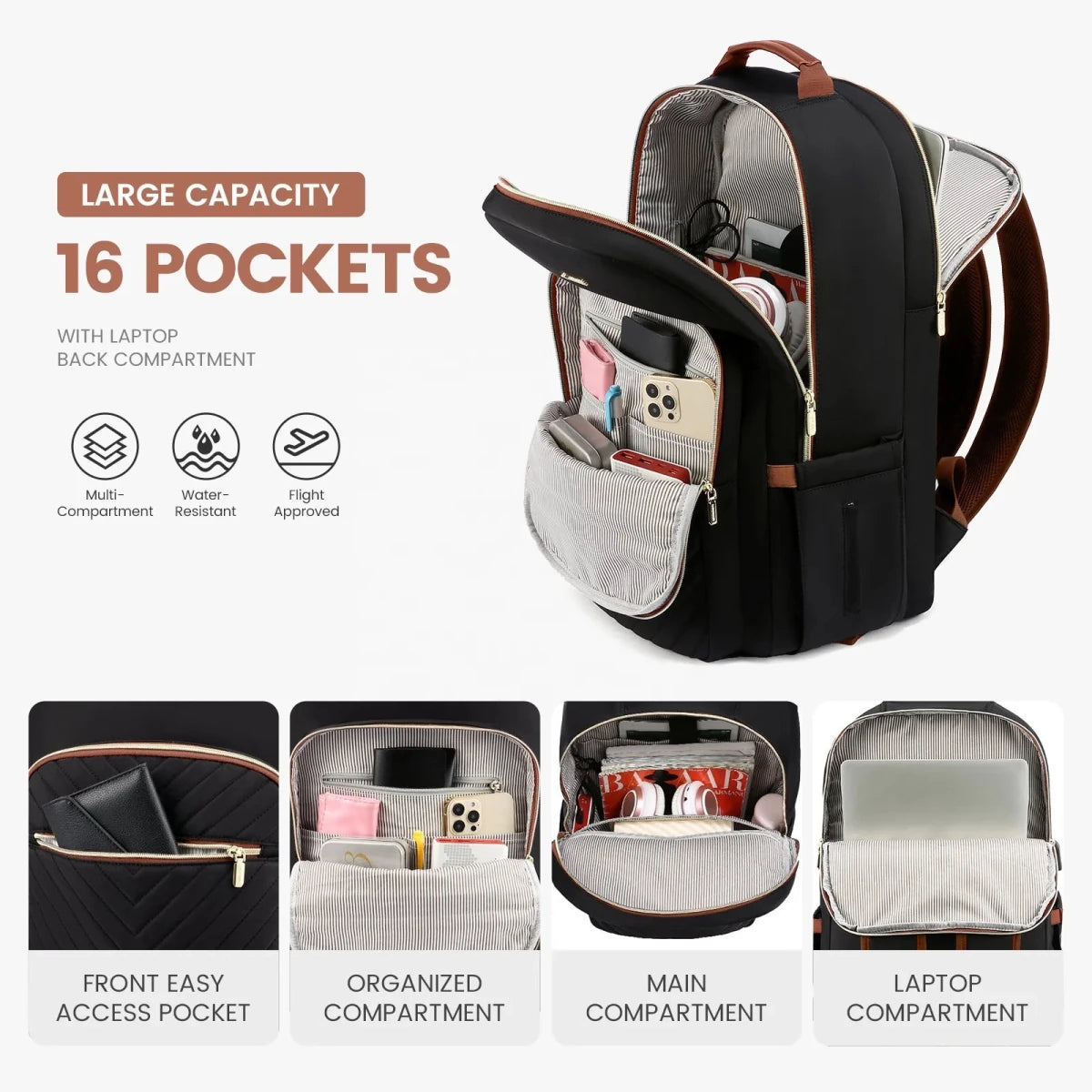 Stylish waterproof laptop backpack for women and girls by LOVEVOOK, featuring multiple compartments and a sleek design.