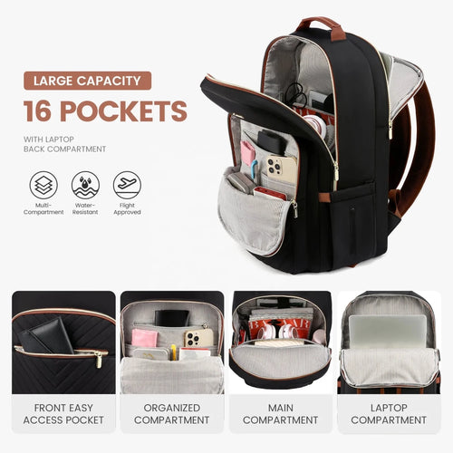 Stylish waterproof laptop backpack for women and girls by LOVEVOOK, featuring multiple compartments and a sleek design.