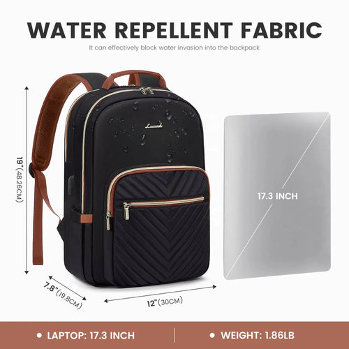 Stylish waterproof laptop backpack for women and girls by LOVEVOOK, featuring multiple compartments and a sleek design.