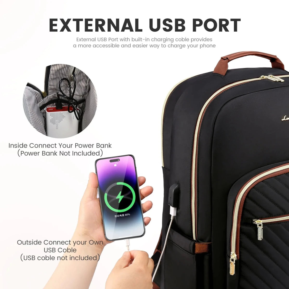 Waterproof laptop backpack for women and girls by LOVEVOOK, stylish college school bag with multiple compartments and durable design.