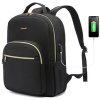 Mandotos International waterproof laptop backpack for women and girls, stylish college school bag with multiple compartments and adjustable straps.