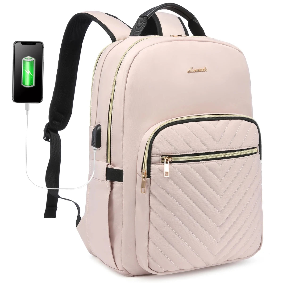 Mandotos International waterproof laptop backpack for women and girls, stylish college school bag with multiple compartments.