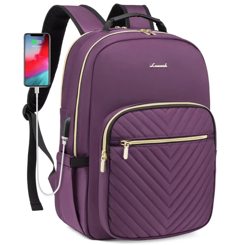 Mandotos International waterproof laptop backpack for women and girls, stylish college school bag with multiple compartments.