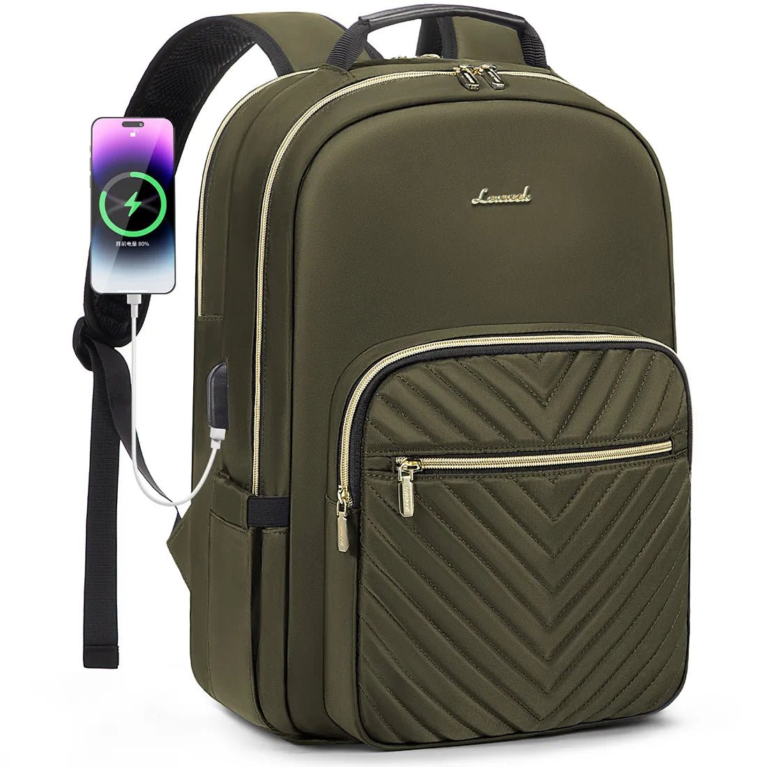Mandotos International waterproof laptop backpack for women and girls, stylish college school bag with multiple compartments.