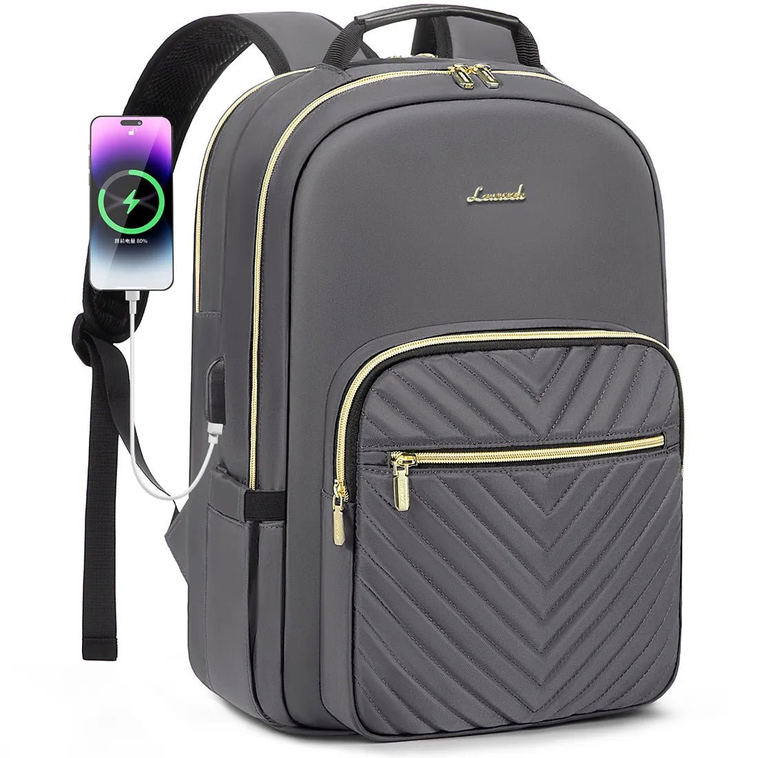 Mandotos International waterproof laptop backpack for women and girls, stylish college school bag with multiple compartments and durable design.
