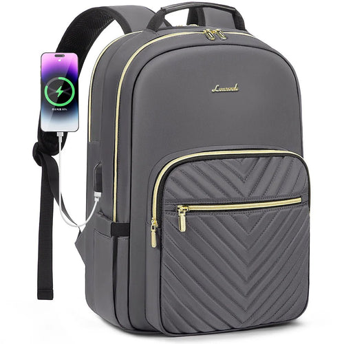 Mandotos International waterproof laptop backpack for women and girls, stylish college school bag with multiple compartments and durable design.