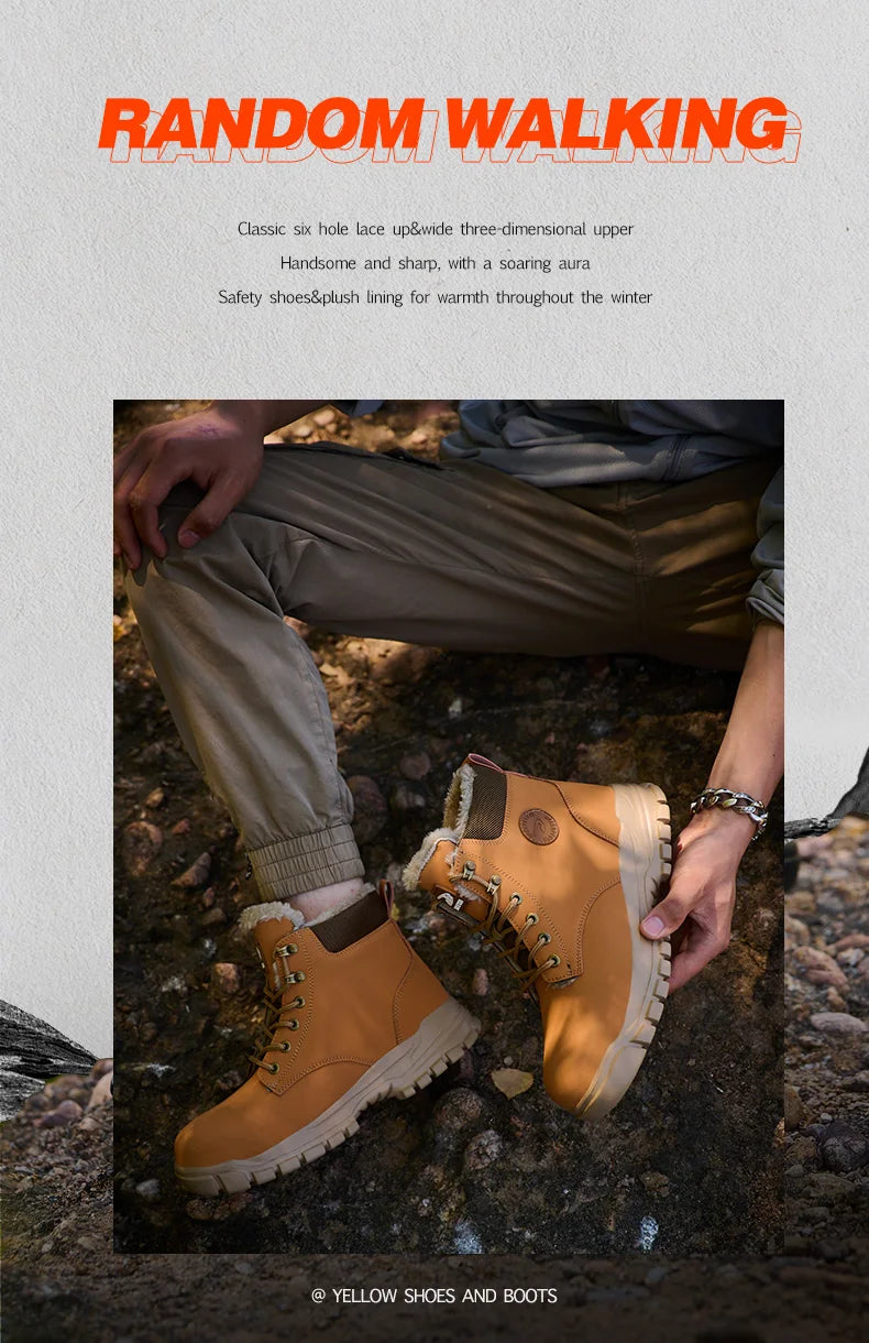 Stylish men's winter steel toe work boots by MANDOTOS INTERNATIONAL, waterproof, durable safety shoes with rugged design.